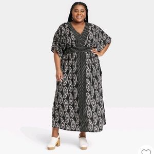 Knox Rose Women's Plus Size Flutter Short Sleeve Printed Kaftan A-Line Dress